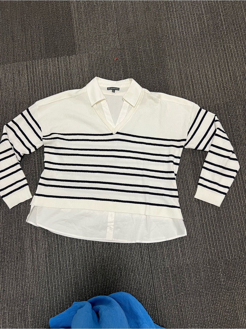 Adrianna Papell White V-Neck Striped Sweater - Picture 2 of 4